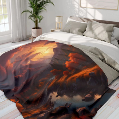 Fleece Blanket - Mountain Sunset in the Fall - Home Decor