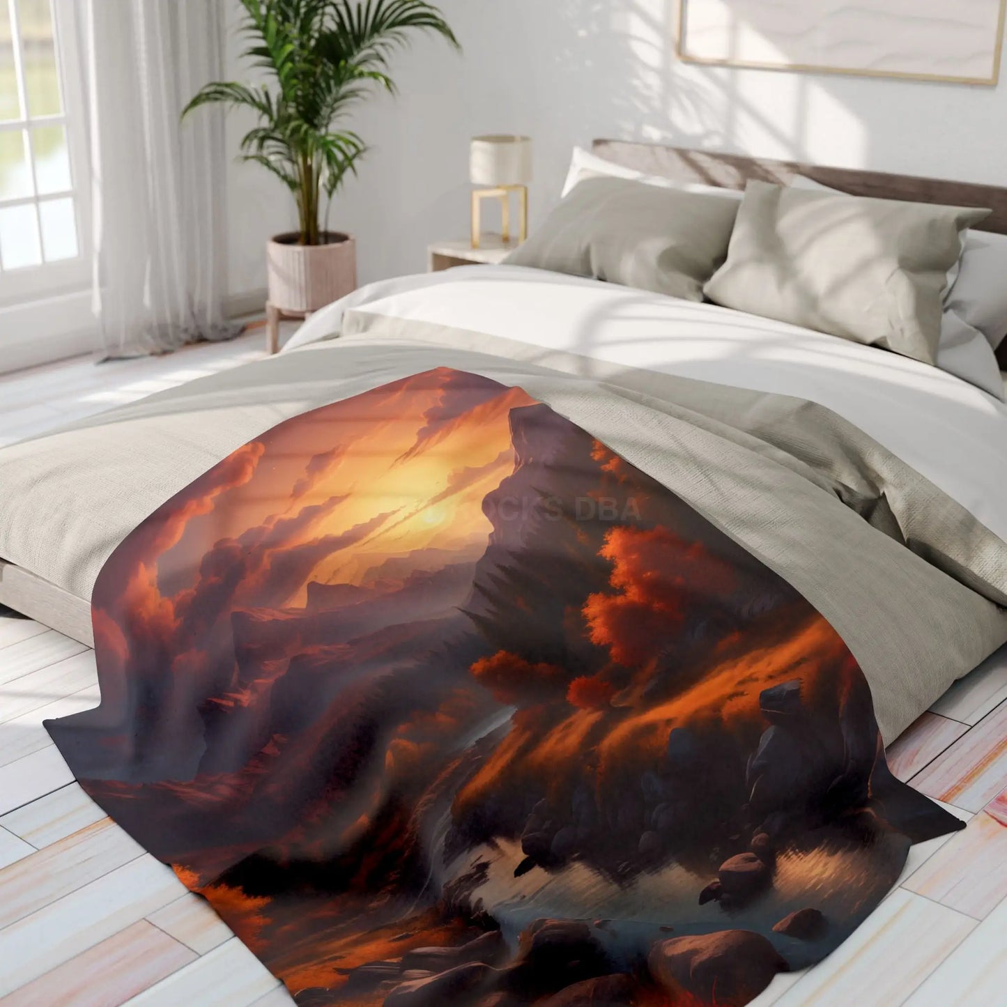 Fleece Blanket - Mountain Sunset in the Fall - Home Decor