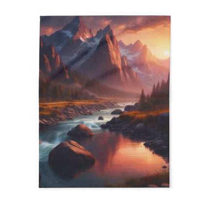Fleece Blanket Sunset Over a River in the Mountains - 30’’ × 40’’ - Home Decor