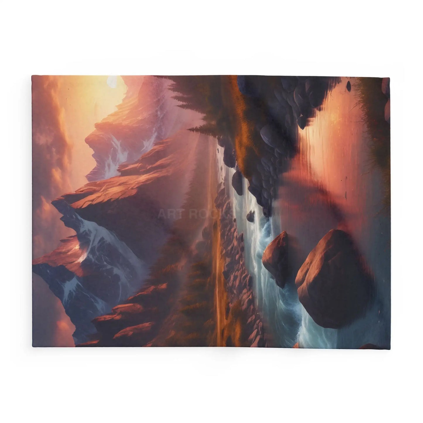 Fleece Blanket Sunset Over a River in the Mountains - Home Decor