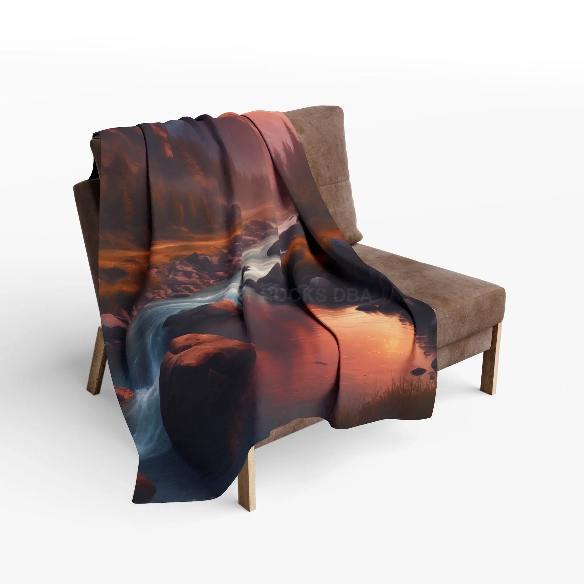 Fleece Blanket Sunset Over a River in the Mountains - Home Decor
