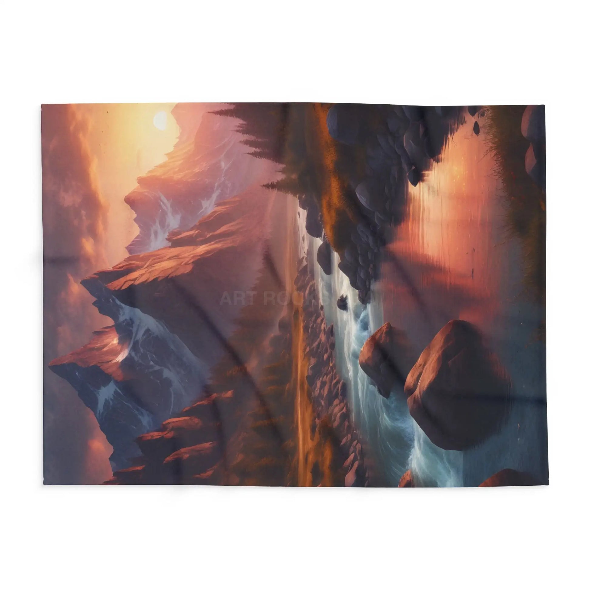 Fleece Blanket Sunset Over a River in the Mountains - Home Decor
