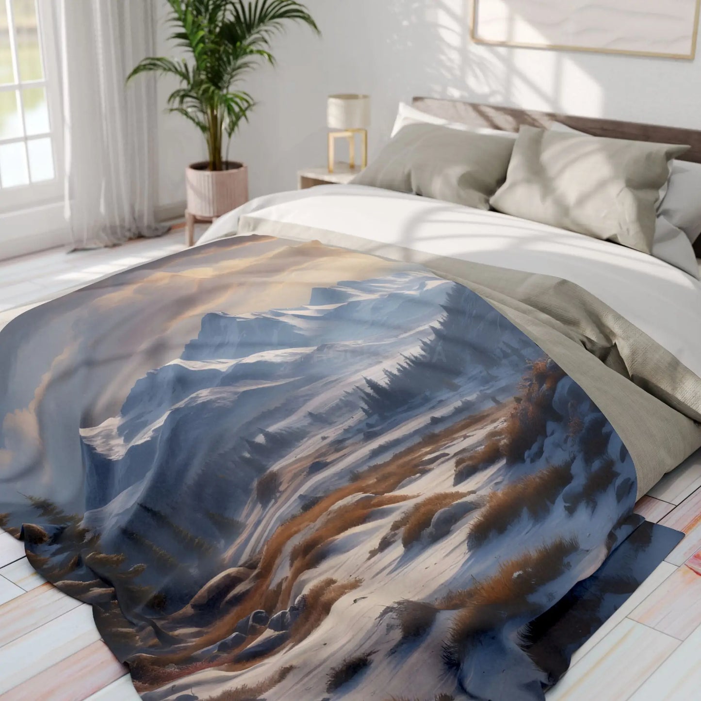 Fleece Blanket Winter Snow Meadow in the Mountains - Cozy Home Decor - Home Decor