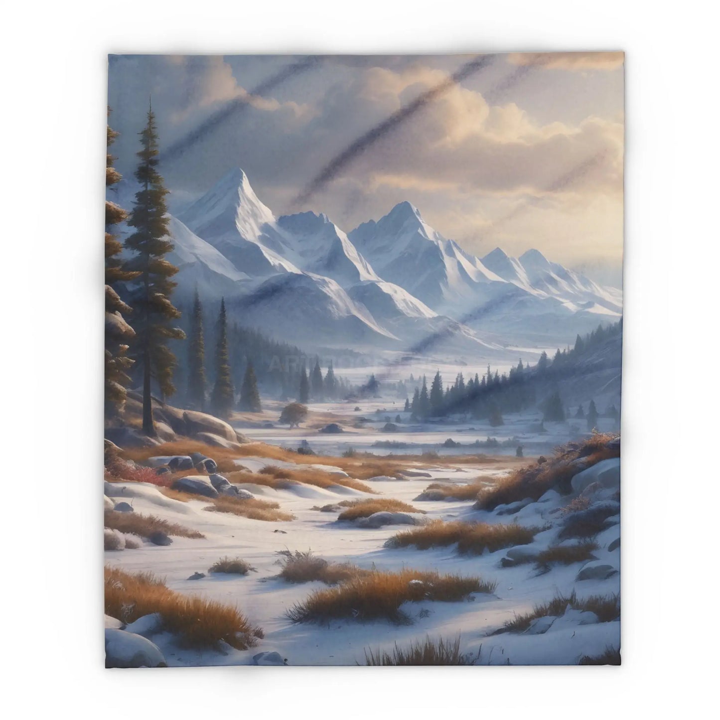 Fleece Blanket Winter Snow Meadow in the Mountains - Cozy Home Decor - 50’’ × 60’’ - Home Decor