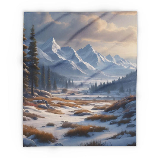 Fleece Blanket Winter Snow Meadow in the Mountains - Cozy Home Decor - 50’’ × 60’’ - Home Decor