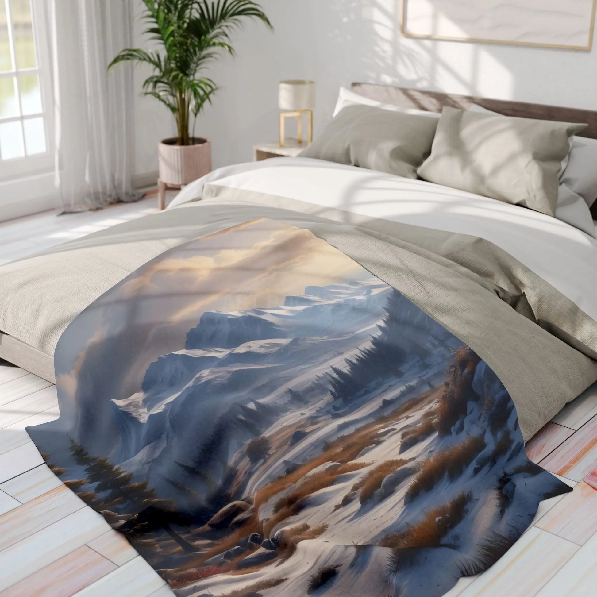 Fleece Blanket Winter Snow Meadow in the Mountains - Cozy Home Decor - Home Decor