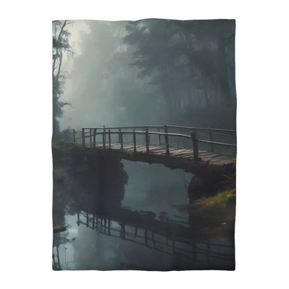 Foggy Abandoned Bridge Microfiber Duvet Cover | Cozy Bedroom Decor Bridge Art Bedding Minimalist Home Accent Gift