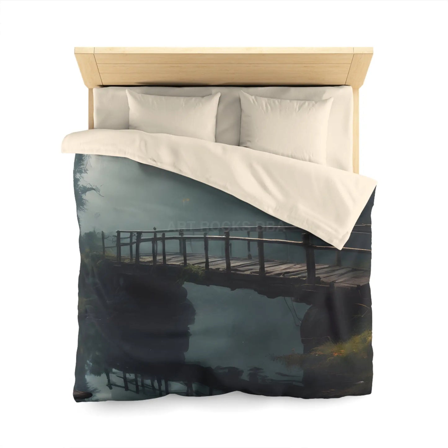 Foggy Abandoned Bridge Microfiber Duvet Cover | Cozy Bedroom Decor Bridge Art Bedding Minimalist Home Accent Gift