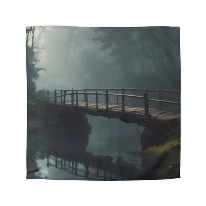 Foggy Abandoned Bridge Microfiber Duvet Cover | Cozy Bedroom Decor Bridge Art Bedding Minimalist Home Accent Gift