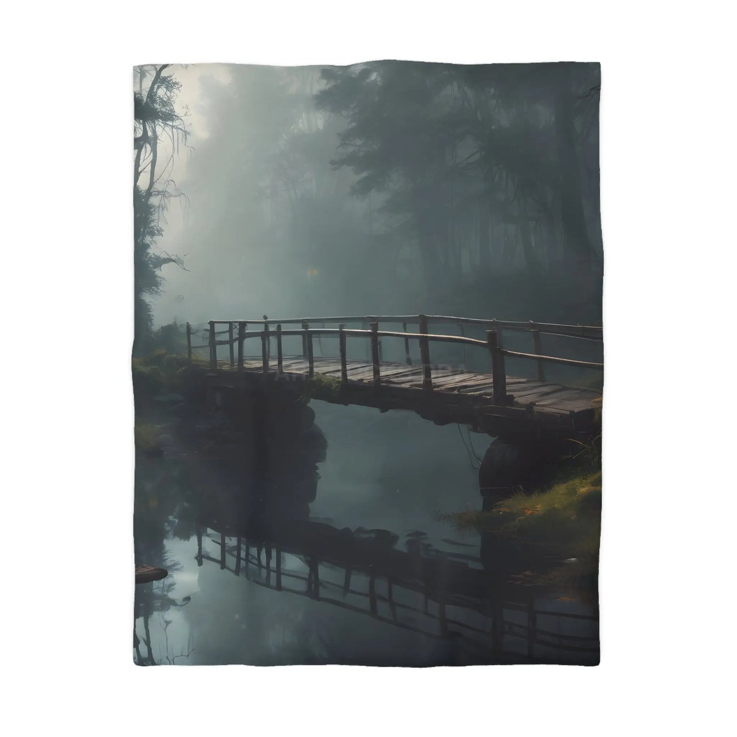 Foggy Abandoned Bridge Microfiber Duvet Cover | Cozy Bedroom Decor Bridge Art Bedding Minimalist Home Accent Gift