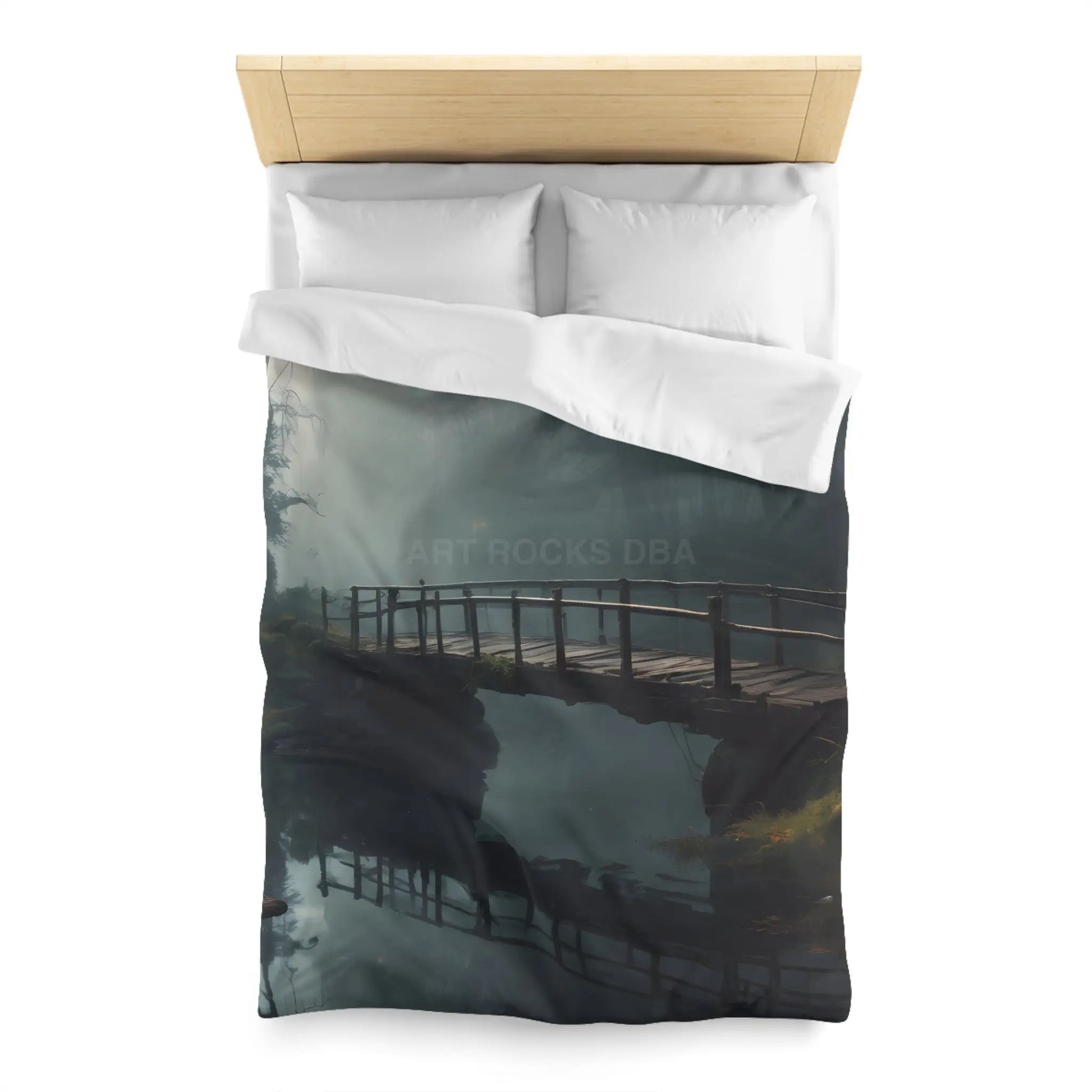 Foggy Abandoned Bridge Microfiber Duvet Cover | Cozy Bedroom Decor Bridge Art Bedding Minimalist Home Accent Gift