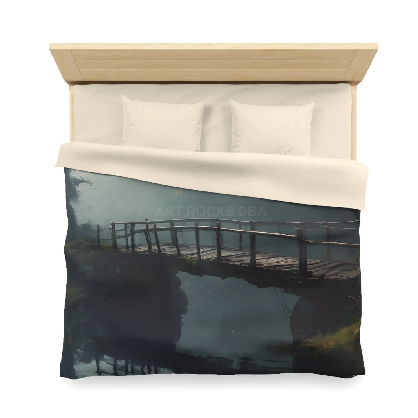 Foggy Abandoned Bridge Microfiber Duvet Cover | Cozy Bedroom Decor Bridge Art Bedding Minimalist Home Accent Gift