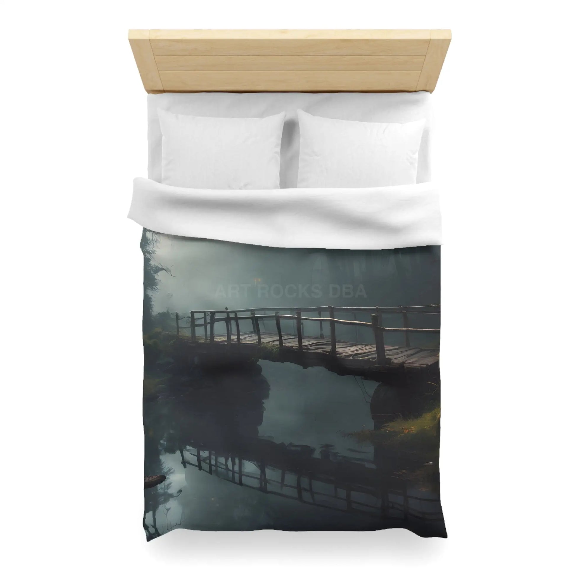 Foggy Abandoned Bridge Microfiber Duvet Cover | Cozy Bedroom Decor Bridge Art Bedding Minimalist Home Accent Gift