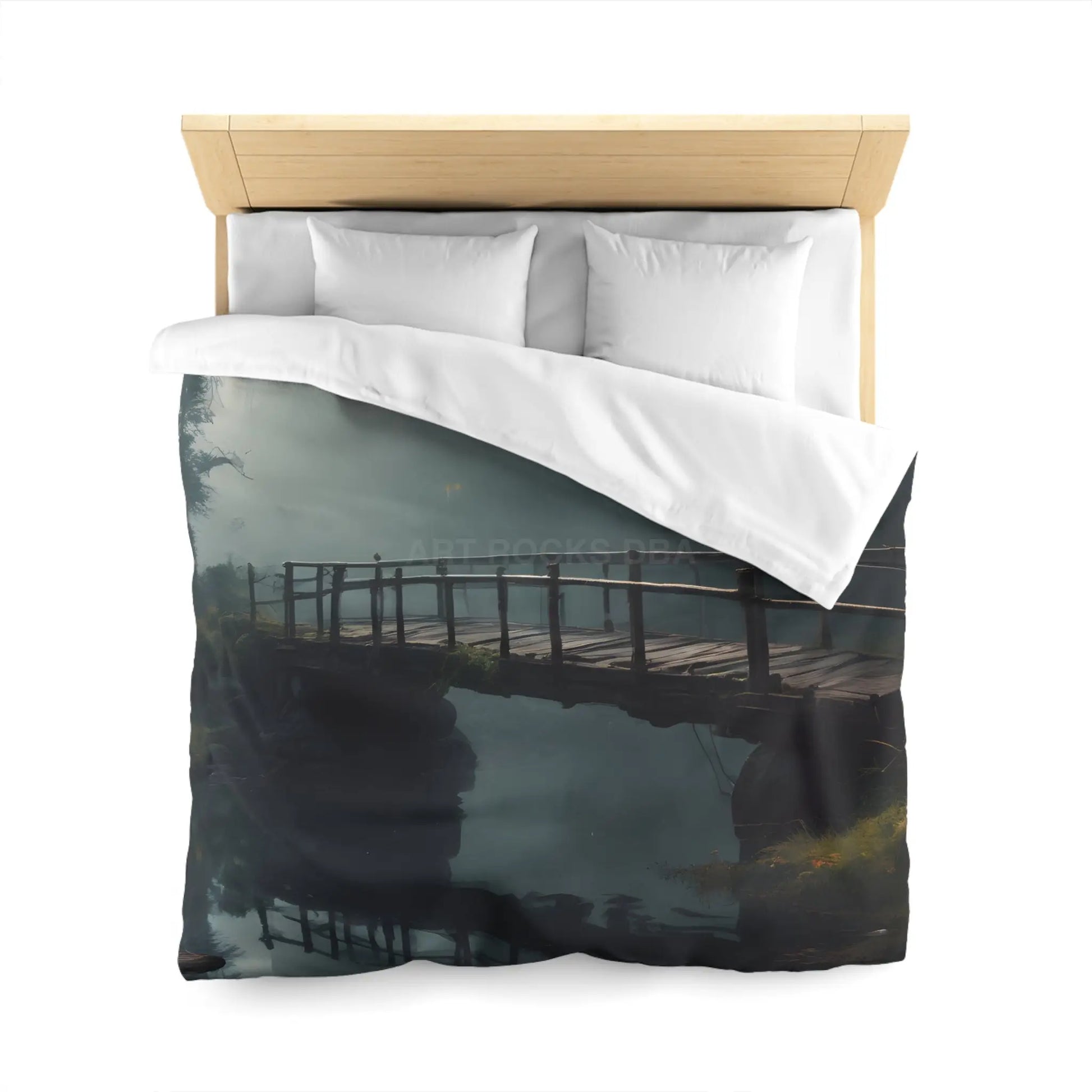 Foggy Abandoned Bridge Microfiber Duvet Cover | Cozy Bedroom Decor Bridge Art Bedding Minimalist Home Accent Gift