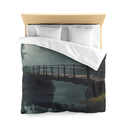 Foggy Abandoned Bridge Microfiber Duvet Cover | Cozy Bedroom Decor Bridge Art Bedding Minimalist Home Accent Gift