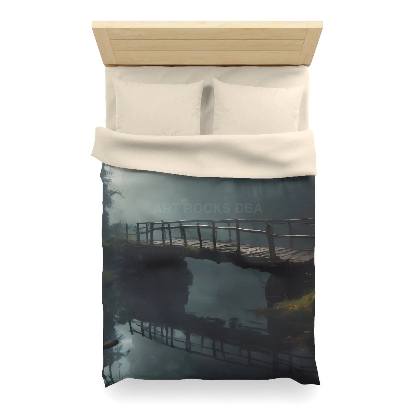 Foggy Abandoned Bridge Microfiber Duvet Cover | Cozy Bedroom Decor Bridge Art Bedding Minimalist Home Accent Gift