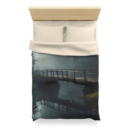 Foggy Abandoned Bridge Microfiber Duvet Cover | Cozy Bedroom Decor Bridge Art Bedding Minimalist Home Accent Gift