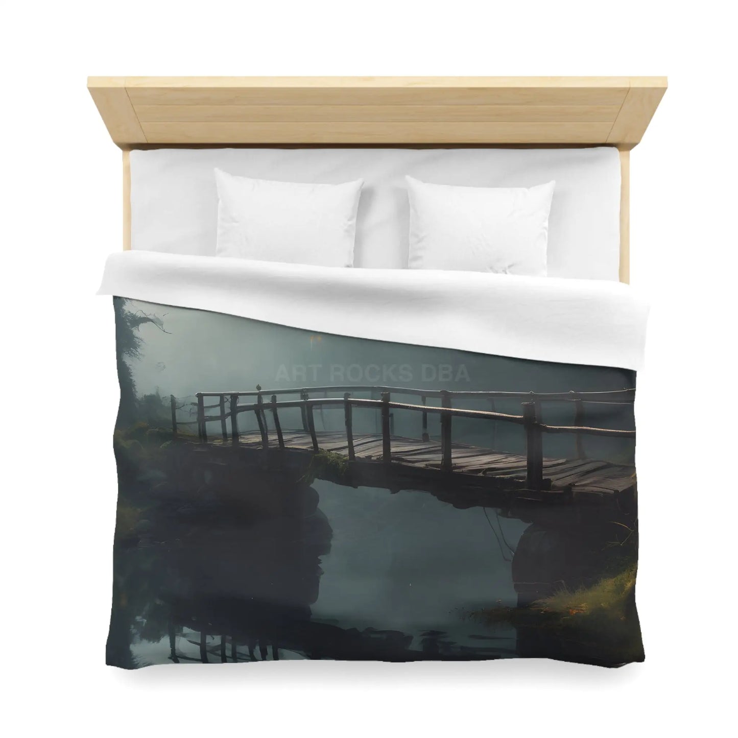 Foggy Abandoned Bridge Microfiber Duvet Cover | Cozy Bedroom Decor Bridge Art Bedding Minimalist Home Accent Gift