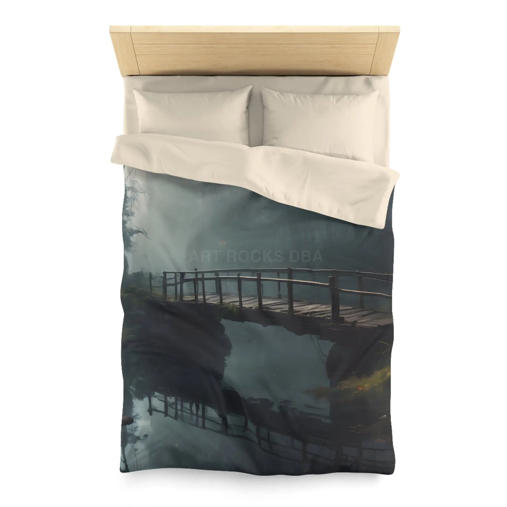 Foggy Abandoned Bridge Microfiber Duvet Cover | Cozy Bedroom Decor Bridge Art Bedding Minimalist Home Accent Gift
