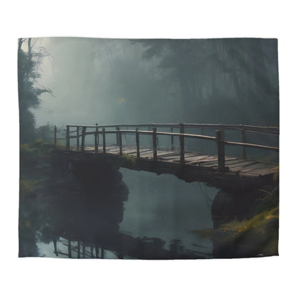 Foggy Abandoned Bridge Microfiber Duvet Cover | Cozy Bedroom Decor Bridge Art Bedding Minimalist Home Accent Gift