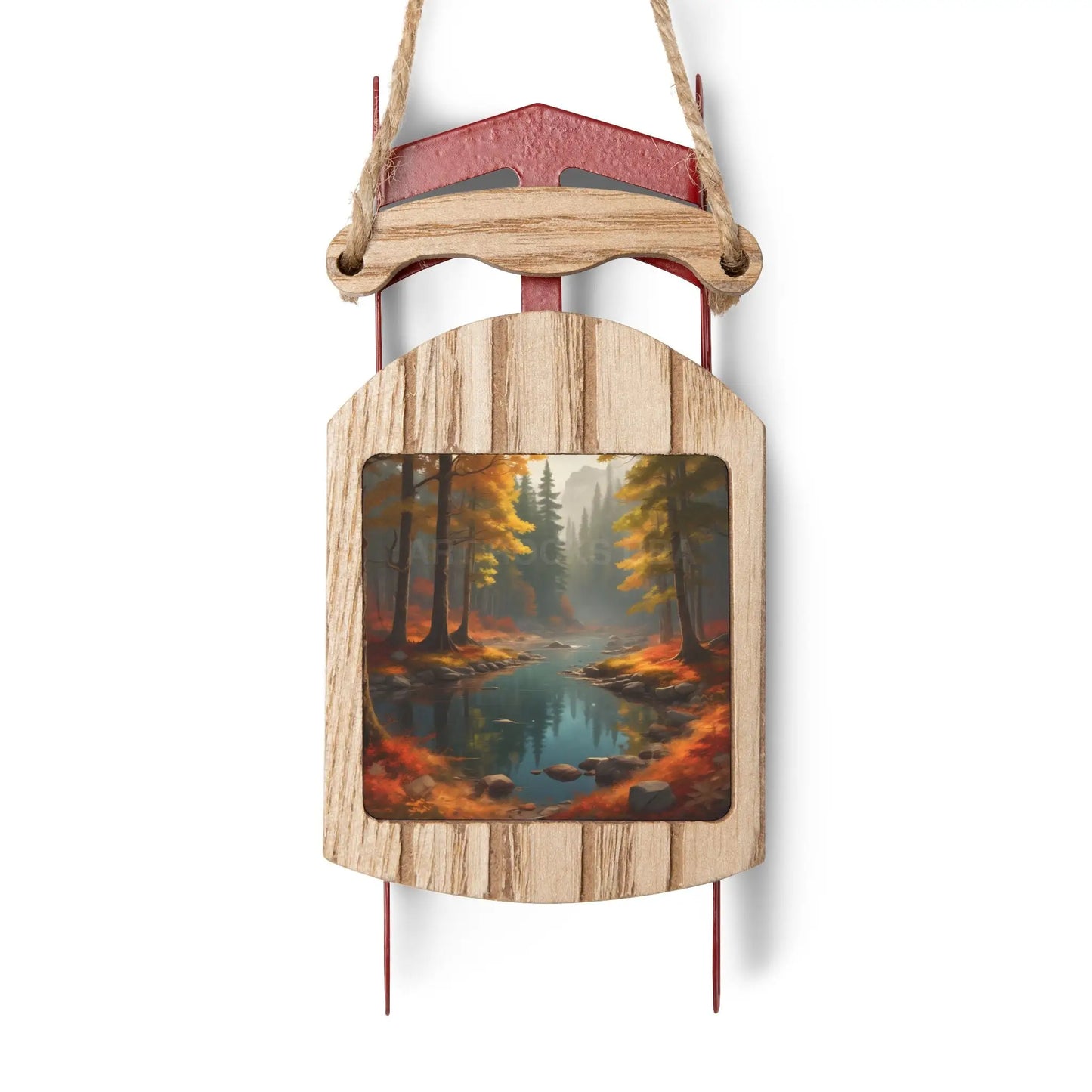 Foggy Autumn Creek in the Mountains Sled Ornament - 2.1’’ × 4.6’’ / 1 pc - Home Decor