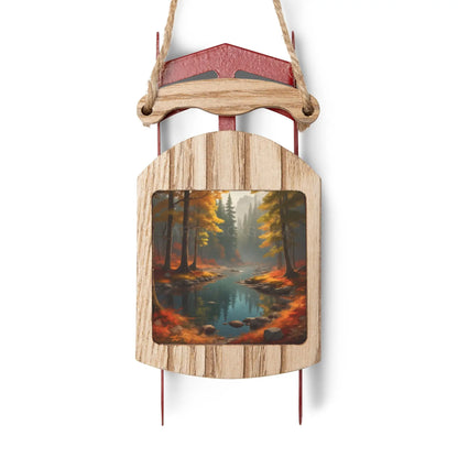 Foggy Autumn Creek in the Mountains Sled Ornament - 2.1’’ × 4.6’’ / 1 pc - Home Decor