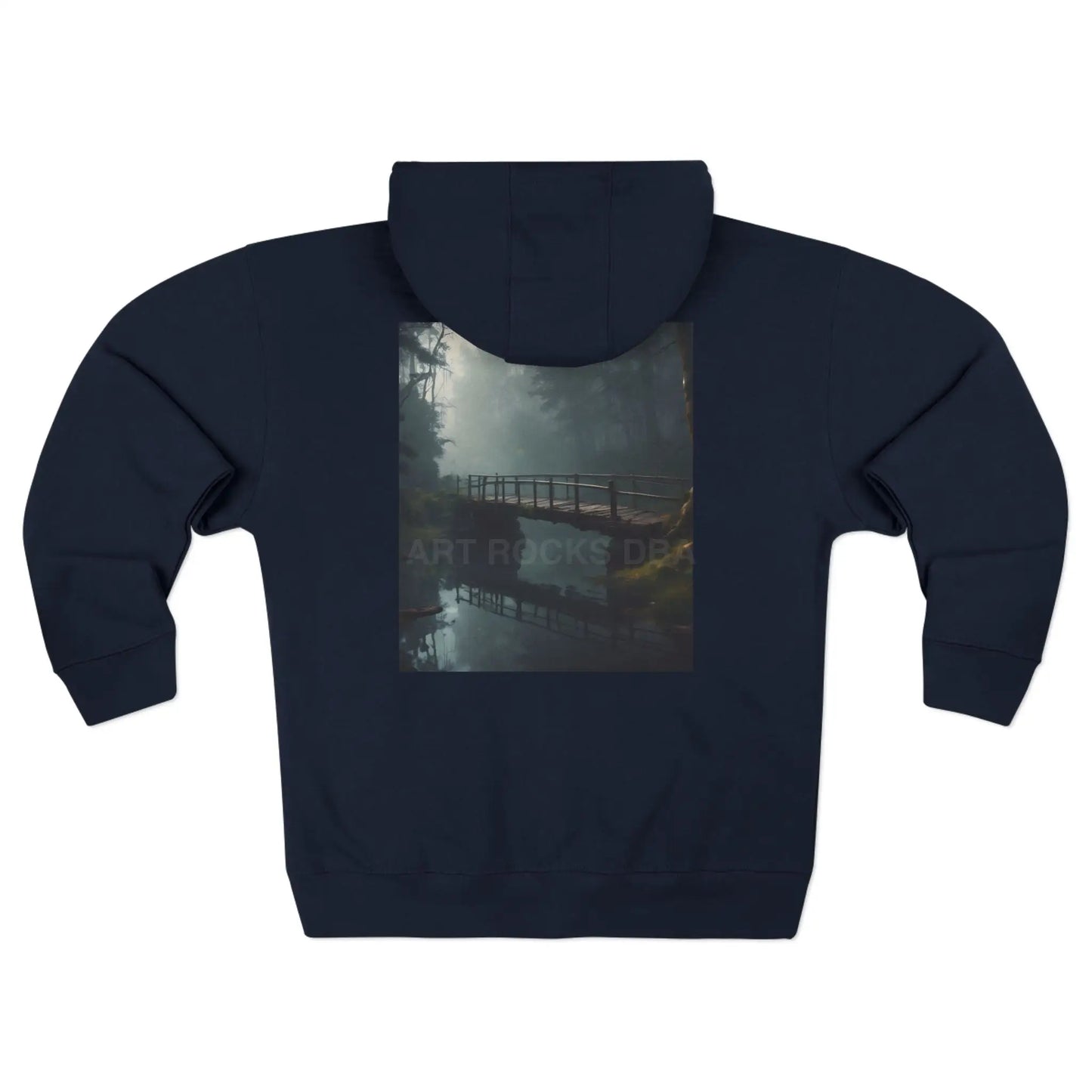 Foggy Forest Bridge Zip-Up Sweatshirt - XS / Navy - Hoodie