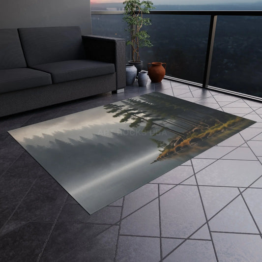 Foggy Lake Morning Outdoor Rug – Cozy Patio Decor Camping Accessory Boho Garden Mat Nature-Inspired Home Decor Perfect