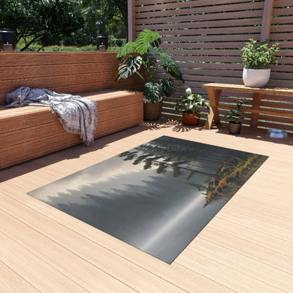 Foggy Lake Morning Outdoor Rug – Cozy Patio Decor Camping Accessory Boho Garden Mat Nature-Inspired Home Decor Perfect