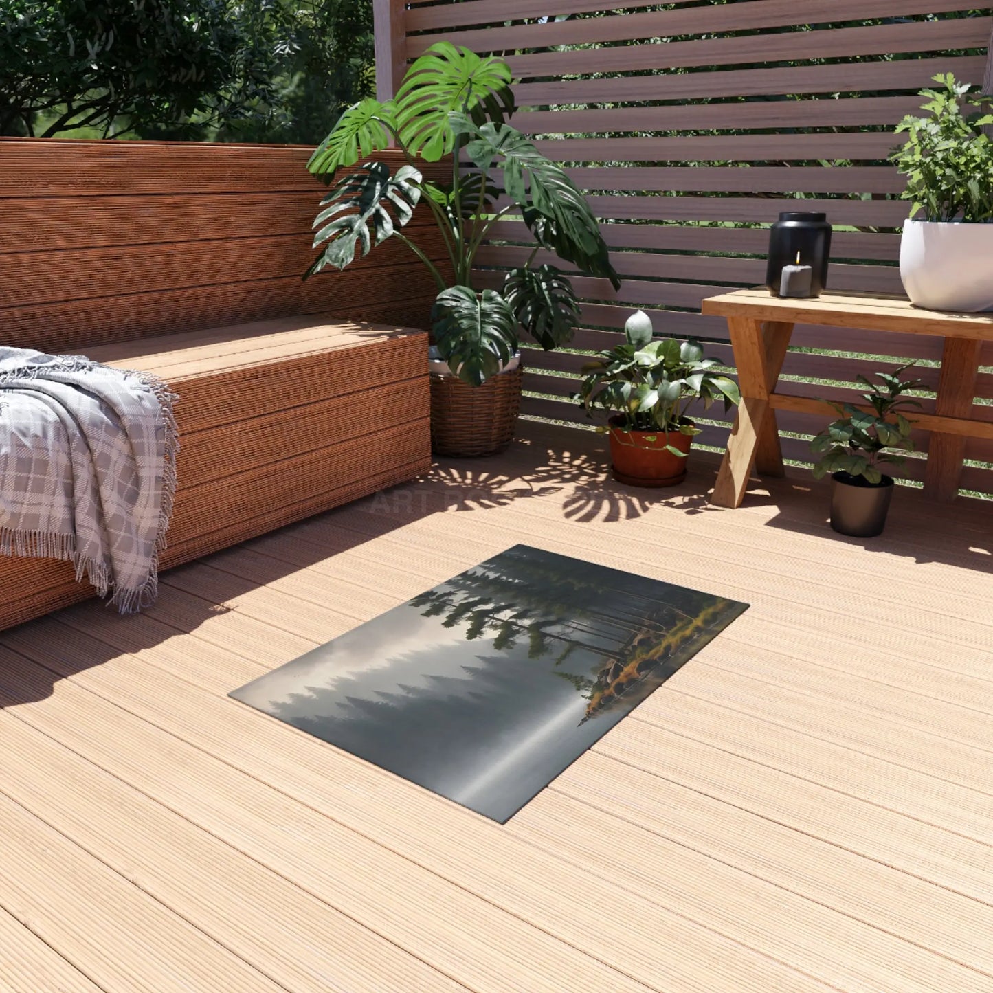 Foggy Lake Morning Outdoor Rug – Cozy Patio Decor Camping Accessory Boho Garden Mat Nature-Inspired Home Decor Perfect