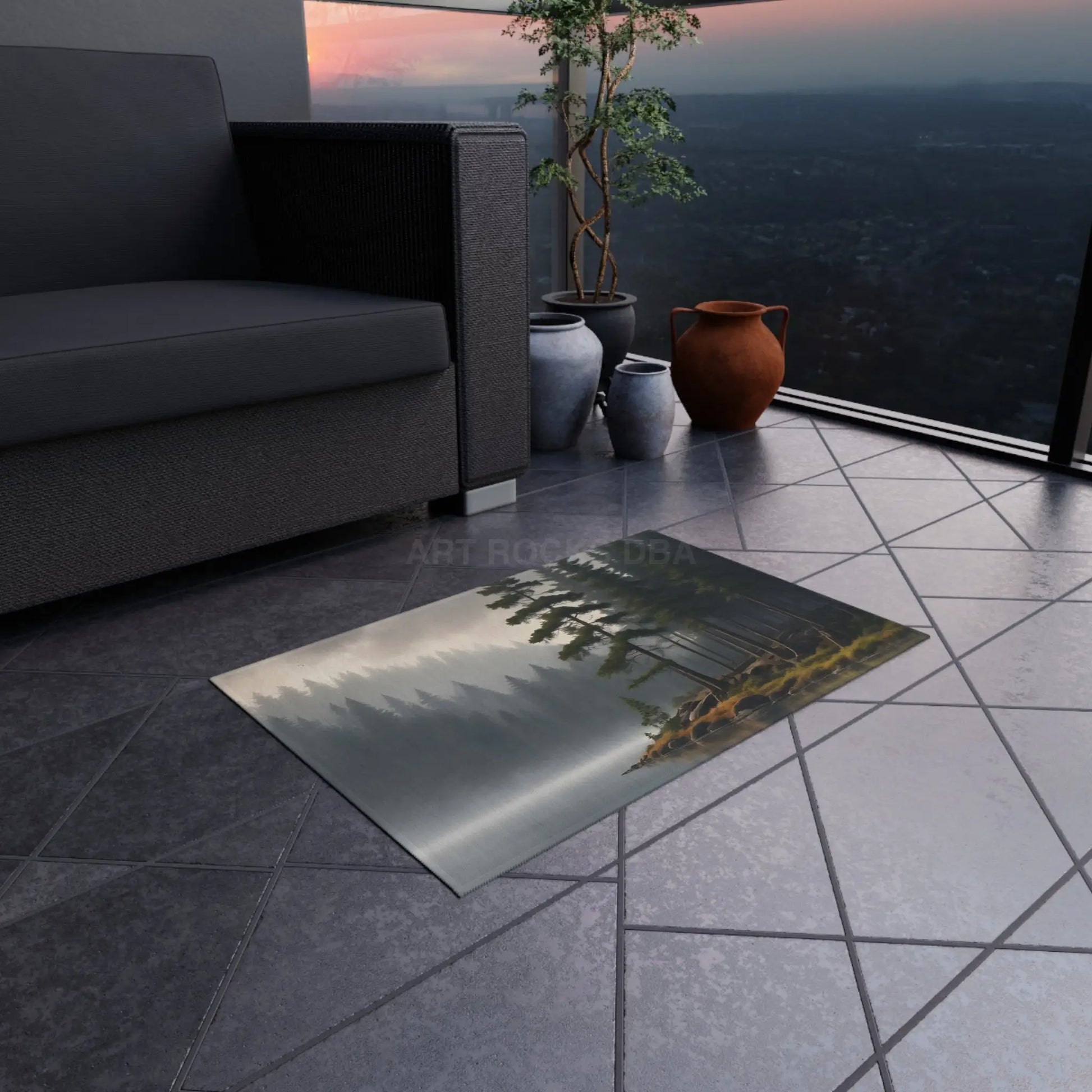 Foggy Lake Morning Outdoor Rug – Cozy Patio Decor Camping Accessory Boho Garden Mat Nature-Inspired Home Decor Perfect