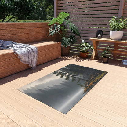 Foggy Lake Morning Outdoor Rug – Cozy Patio Decor Camping Accessory Boho Garden Mat Nature-Inspired Home Decor Perfect