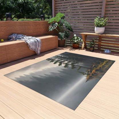 Foggy Lake Morning Outdoor Rug – Cozy Patio Decor Camping Accessory Boho Garden Mat Nature-Inspired Home Decor Perfect