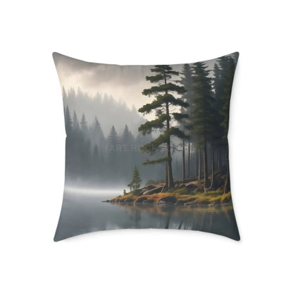 Foggy Lake Square Pillow for Cozy Home Decor Rustic Gift Living Room Accent Outdoor Lover’s Pillow Earthy Cushion