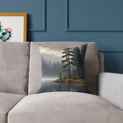 Foggy Lake Square Pillow for Cozy Home Decor Rustic Gift Living Room Accent Outdoor Lover’s Pillow Earthy Cushion