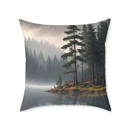Foggy Lake Square Pillow for Cozy Home Decor Rustic Gift Living Room Accent Outdoor Lover’s Pillow Earthy Cushion
