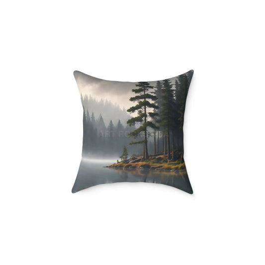 Foggy Lake Square Pillow for Cozy Home Decor Rustic Gift Living Room Accent Outdoor Lover’s Pillow Earthy Cushion