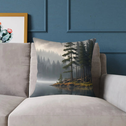 Foggy Lake Square Pillow for Cozy Home Decor Rustic Gift Living Room Accent Outdoor Lover’s Pillow Earthy Cushion