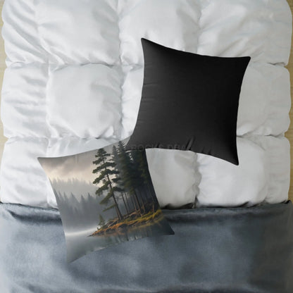 Foggy Lake Square Pillow for Cozy Home Decor Rustic Gift Living Room Accent Outdoor Lover’s Pillow Earthy Cushion