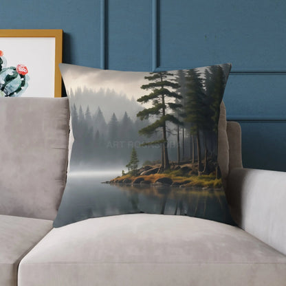 Foggy Lake Square Pillow for Cozy Home Decor Rustic Gift Living Room Accent Outdoor Lover’s Pillow Earthy Cushion