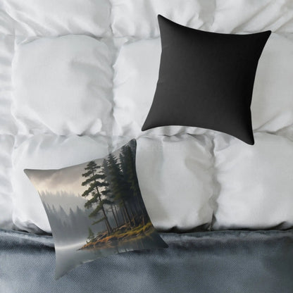 Foggy Lake Square Pillow for Cozy Home Decor Rustic Gift Living Room Accent Outdoor Lover’s Pillow Earthy Cushion
