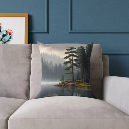 Foggy Lake Square Pillow for Cozy Home Decor Rustic Gift Living Room Accent Outdoor Lover’s Pillow Earthy Cushion