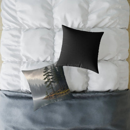Foggy Lake Square Pillow for Cozy Home Decor Rustic Gift Living Room Accent Outdoor Lover’s Pillow Earthy Cushion