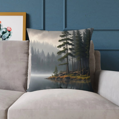 Foggy Lake Square Pillow for Cozy Home Decor Rustic Gift Living Room Accent Outdoor Lover’s Pillow Earthy Cushion