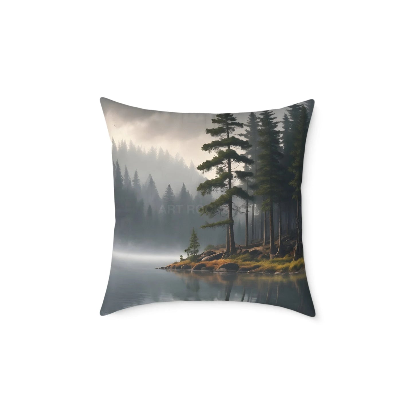 Foggy Lake Square Pillow for Cozy Home Decor Rustic Gift Living Room Accent Outdoor Lover’s Pillow Earthy Cushion