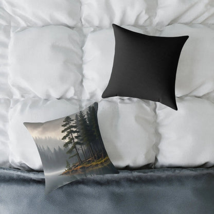 Foggy Lake Square Pillow for Cozy Home Decor Rustic Gift Living Room Accent Outdoor Lover’s Pillow Earthy Cushion