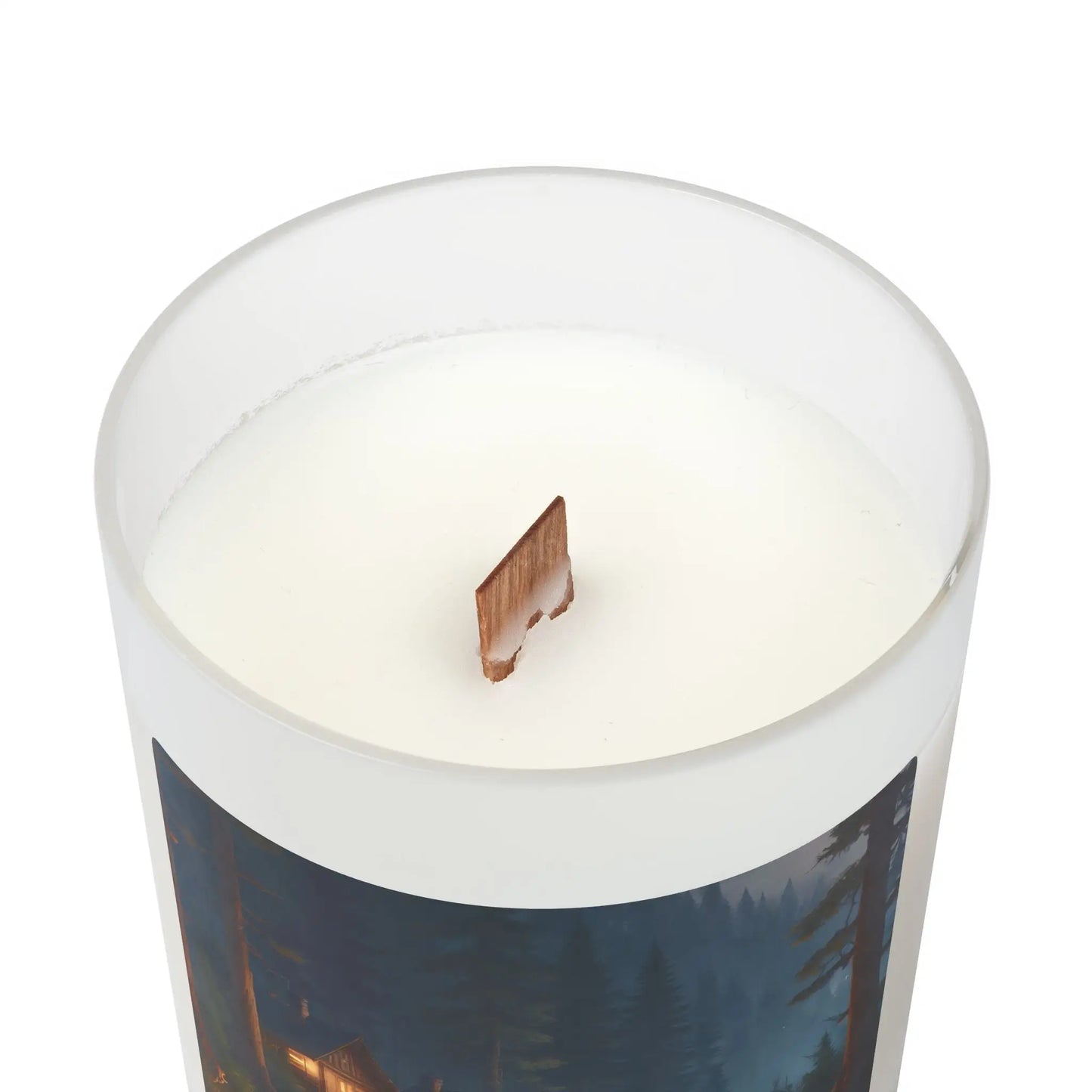 Forest Cabin Scented Candle — Frosted Glass 11oz (Cozy Woodland Cabin Artwork) - Home Decor