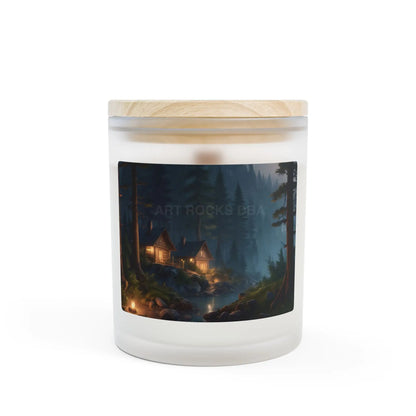 Forest Cabin Scented Candle — Frosted Glass 11oz (Cozy Woodland Cabin Artwork) - Home Decor