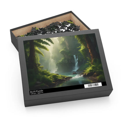 Forest Waterfall Puzzle — Tranquil Nature Scene Jigsaw (120/252/500 Pieces) - 10’’ × 8’’ (120 pcs) - Puzzle