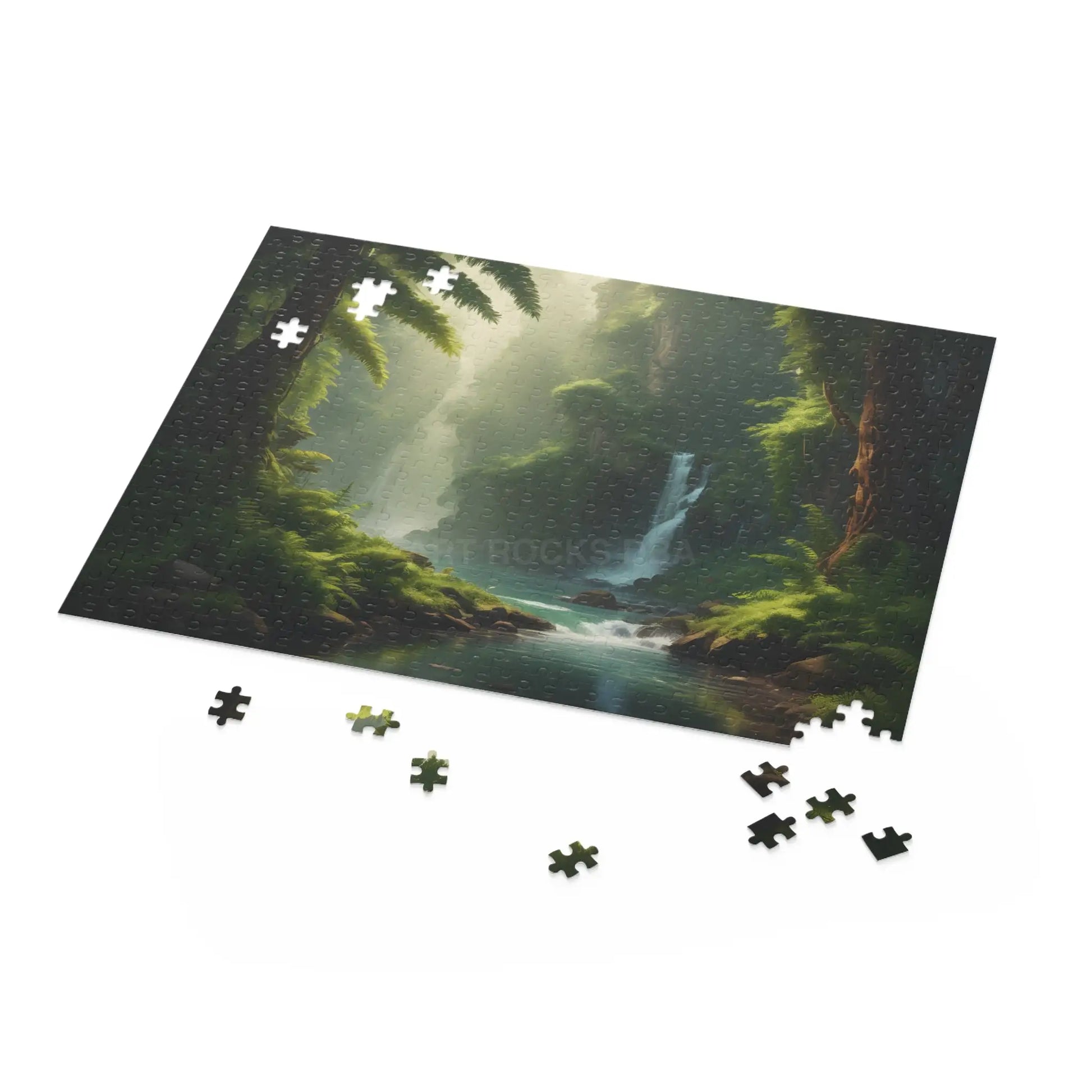 Forest Waterfall Puzzle — Tranquil Nature Scene Jigsaw (120/252/500 Pieces) - Puzzle